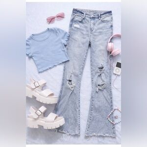 Flying Monkey Jeans Womens 29 Stretch Denim Mid Rise Flare Distressed Frayed Hem